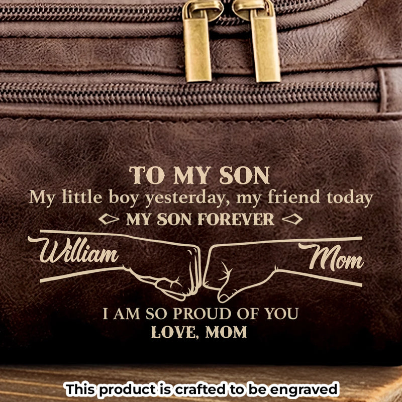 Custom Engraved Leather Toiletry Bag - Personalized Birthday Gifts For Son - Carry Confidence Daily