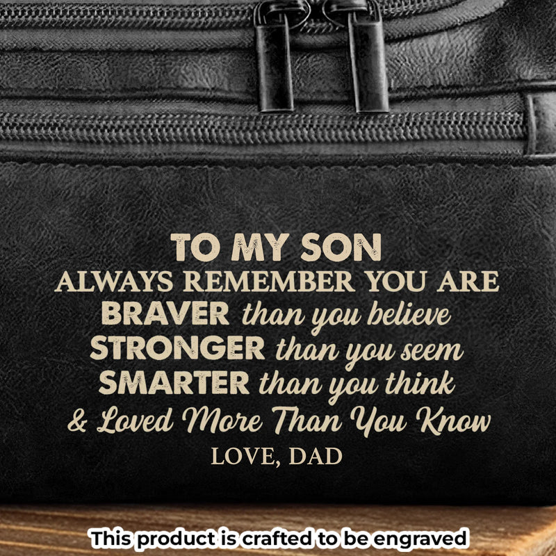 Custom Engraved Leather Toiletry Bag - Personalized Birthday Gifts For Son - Every Mile Matters