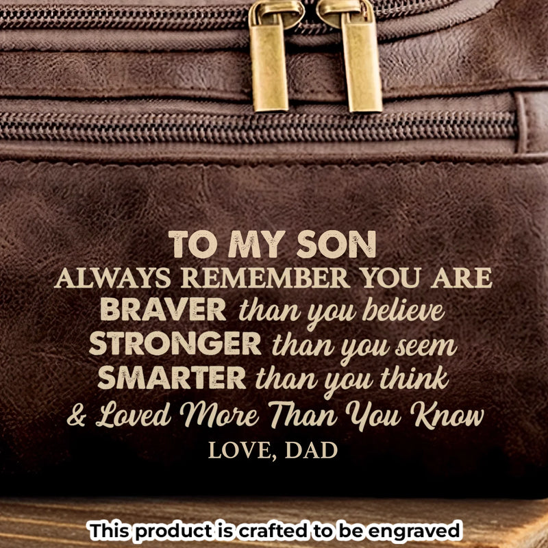 Custom Engraved Leather Toiletry Bag - Personalized Birthday Gifts For Son - Every Mile Matters