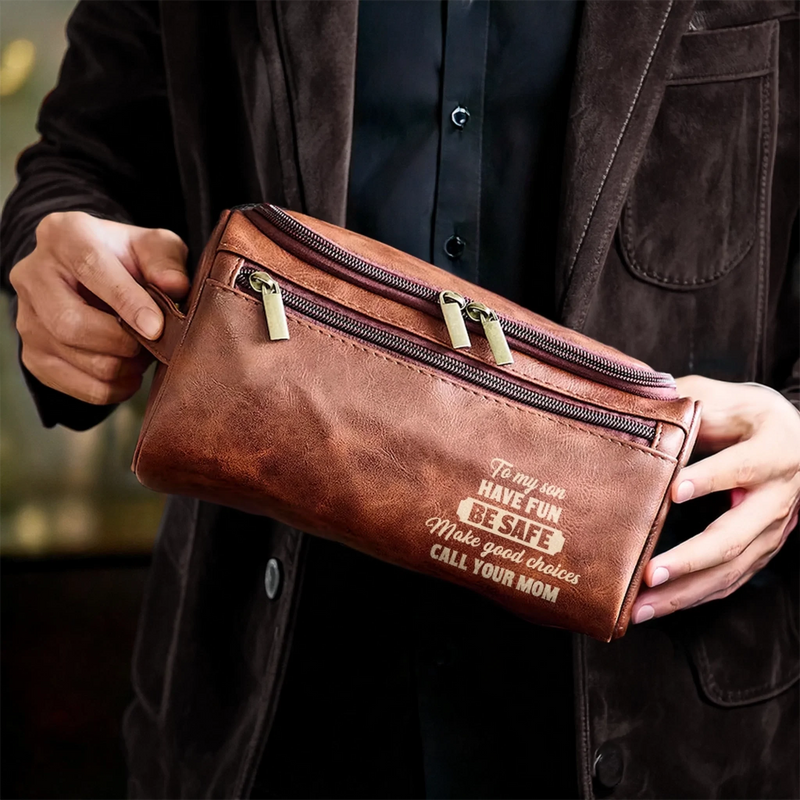 Custom Engraved Leather Toiletry Bag - Personalized Birthday Gifts For Son, Grandson - You Make Us Proud
