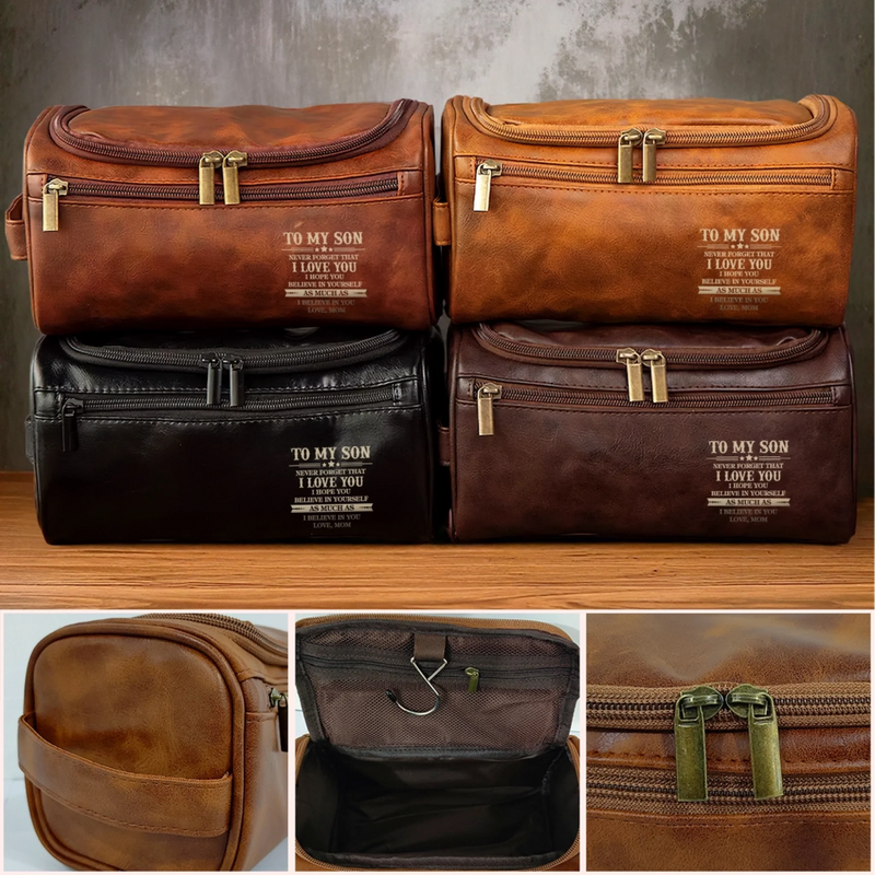 Custom Engraved Leather Toiletry Bag - Personalized Birthday Gifts For Son - Carry What Matters
