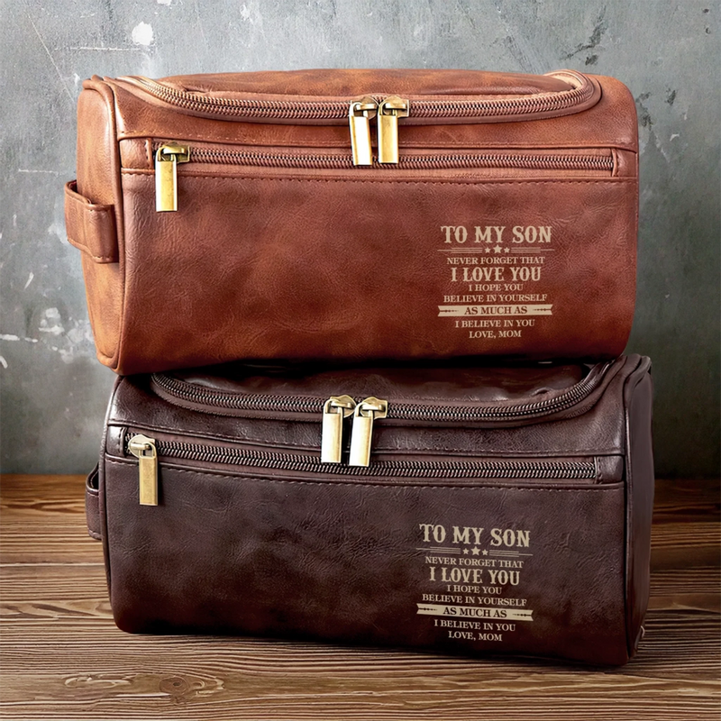 Custom Engraved Leather Toiletry Bag - Personalized Birthday Gifts For Son - Carry What Matters