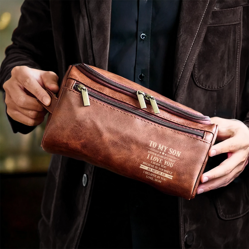Custom Engraved Leather Toiletry Bag - Personalized Birthday Gifts For Son - Carry What Matters