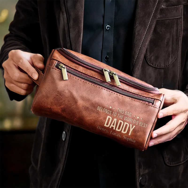 Custom Engraved Leather Toiletry Bag - Personalized Birthday Gifts For Dad, Grandpa - Guided By Their Endless Love