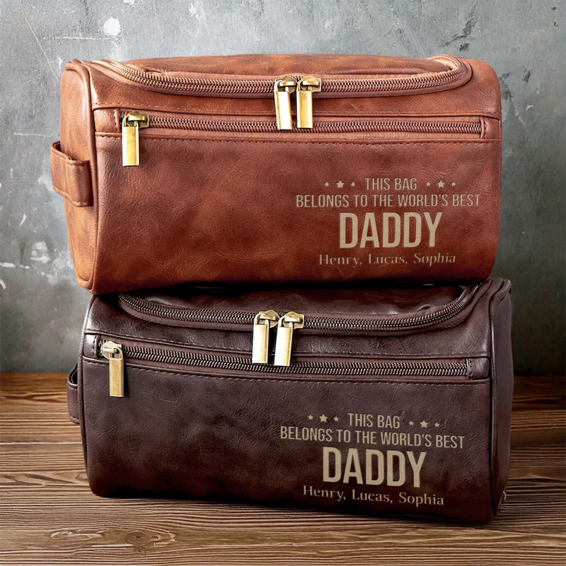 Custom Engraved Leather Toiletry Bag - Personalized Birthday Gifts For Dad, Grandpa - Guided By Their Endless Love