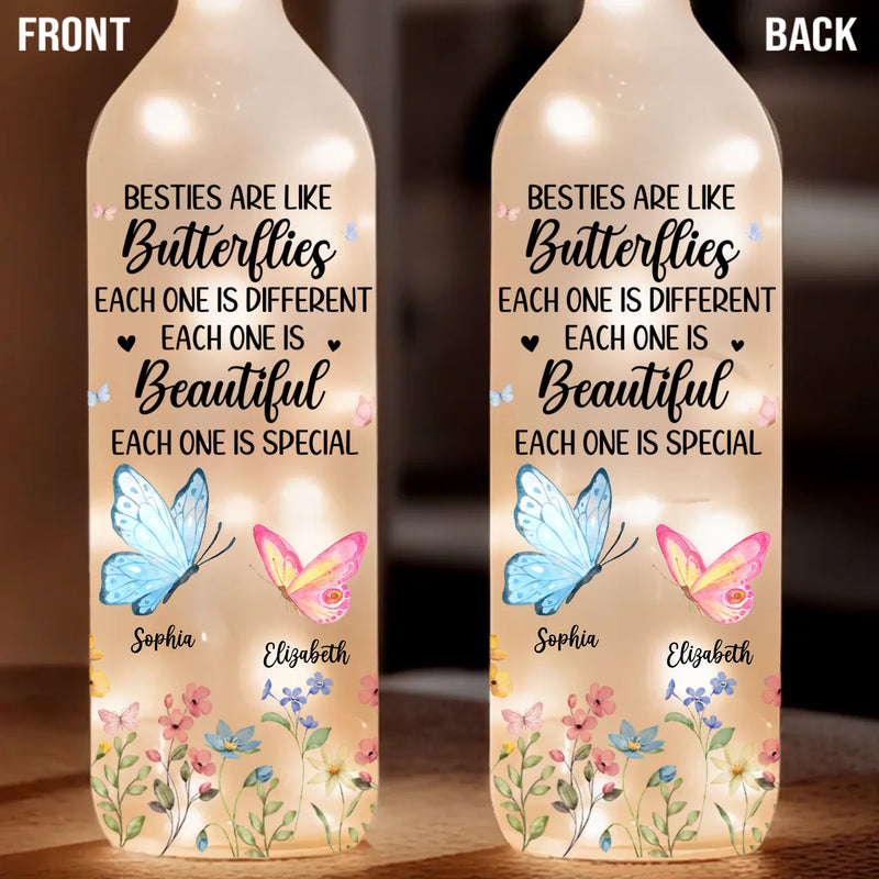 Like Butterflies, We Rise, Transform, And Shine - Bestie Personalized Custom Bottle Lamp - Gift For Best Friends, BFF, Sisters