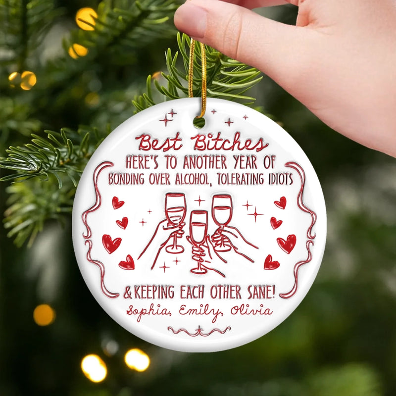 Custom Ceramic Ornament - Personalized Best Friend Christmas Birthday Gifts For Women, Besties, Sisters, BFF - No Bad Vibes Allowed