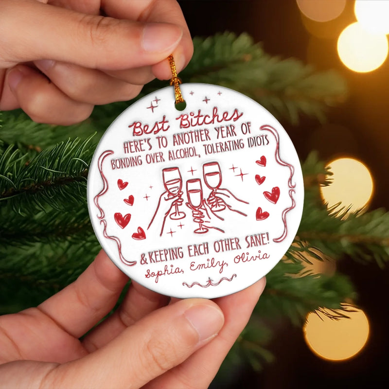 Custom Ceramic Ornament - Personalized Best Friend Christmas Birthday Gifts For Women, Besties, Sisters, BFF - No Bad Vibes Allowed