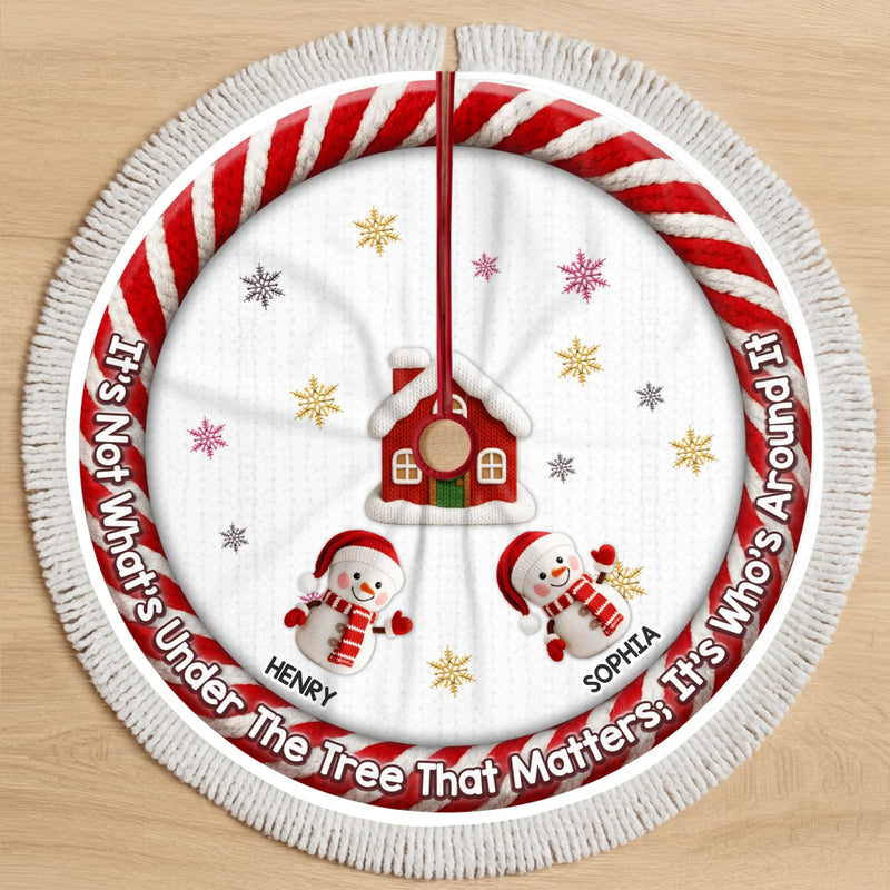 Custom Crochet Snowman Tree Skirt - Personalized Christmas Birthday Gifts For Mom, Dad, Brother, Sister, Kids - Our Christmas Our Story