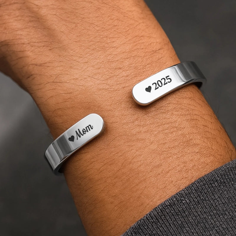 Custom Engraved Stainless Steel Cuff Bracelet - Personalized Memorial Sympathy Gifts For Loss Of Mom, Dad - Forever Held In Gentle Memory