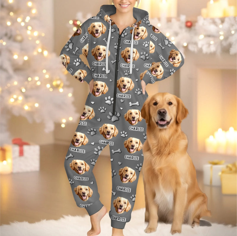 Custom Photo Adult Onesie - Personalized Christmas Birthday Gifts For Dog Cat Lovers, Dog Dad And Mom, Cat Owners - Me And My Dog, The Real Couple Goals