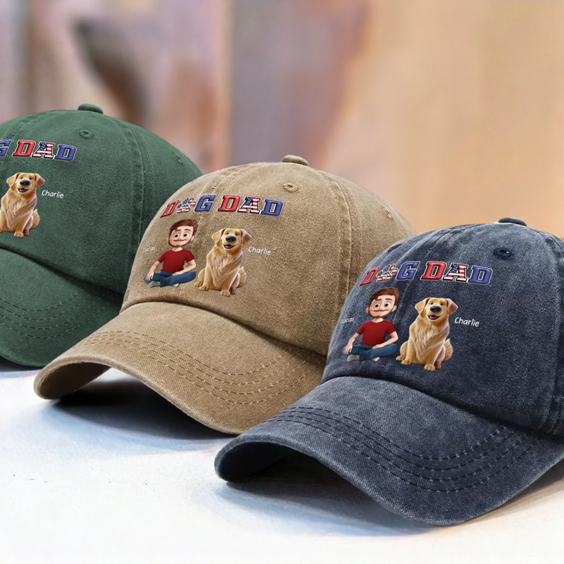 Custom Vintage Washed Denim Baseball Cap - Personalized Christmas Birthday Gifts For Dog Cat Lovers, Dog Dad And Mom, Cat Owners - Proud Dog Dad Era