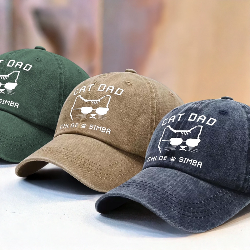 Custom Vintage Washed Denim Baseball Cap - Personalized Birthday Gifts For Cat Lovers, Cat Mom And Dad - Certified Cat Dad