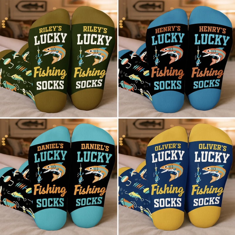 Custom Crew Socks - Personalized Christmas Birthday Fishing Gifts For Fisherman, Dad, Grandpa - Walk Like A Lucky Angler