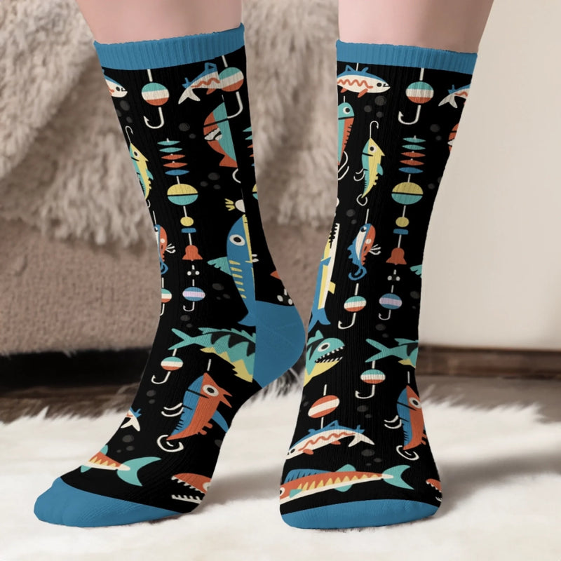 Custom Crew Socks - Personalized Christmas Birthday Fishing Gifts For Fisherman, Dad, Grandpa - Walk Like A Lucky Angler
