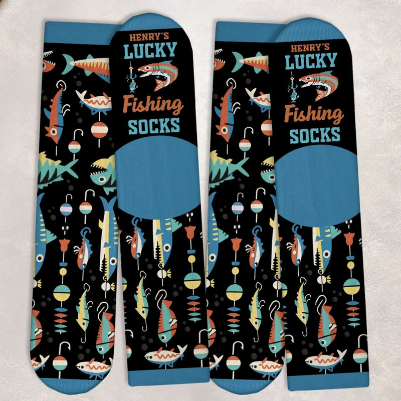 Custom Crew Socks - Personalized Christmas Birthday Fishing Gifts For Fisherman, Dad, Grandpa - Walk Like A Lucky Angler