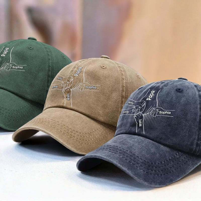 Custom Vintage Washed Denim Baseball Cap - Personalized Birthday Gifts For Dad, Grandpa - We Grow Safely Beside You