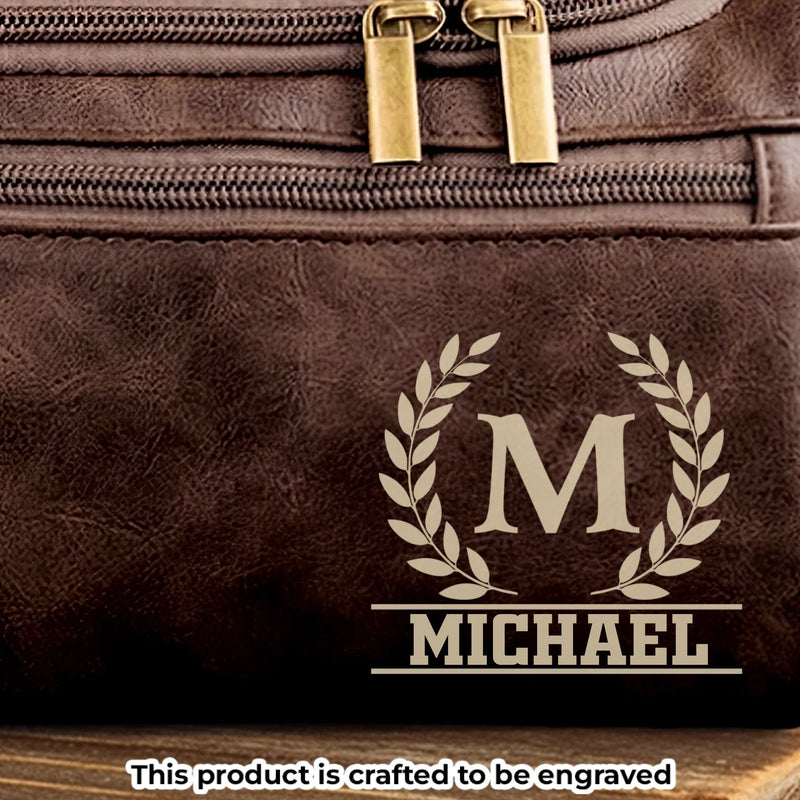 Custom Engraved Leather Toiletry Bag - Personalized Birthday Gifts For Dad, Brother, Grandpa, Husband - Built For Every Path