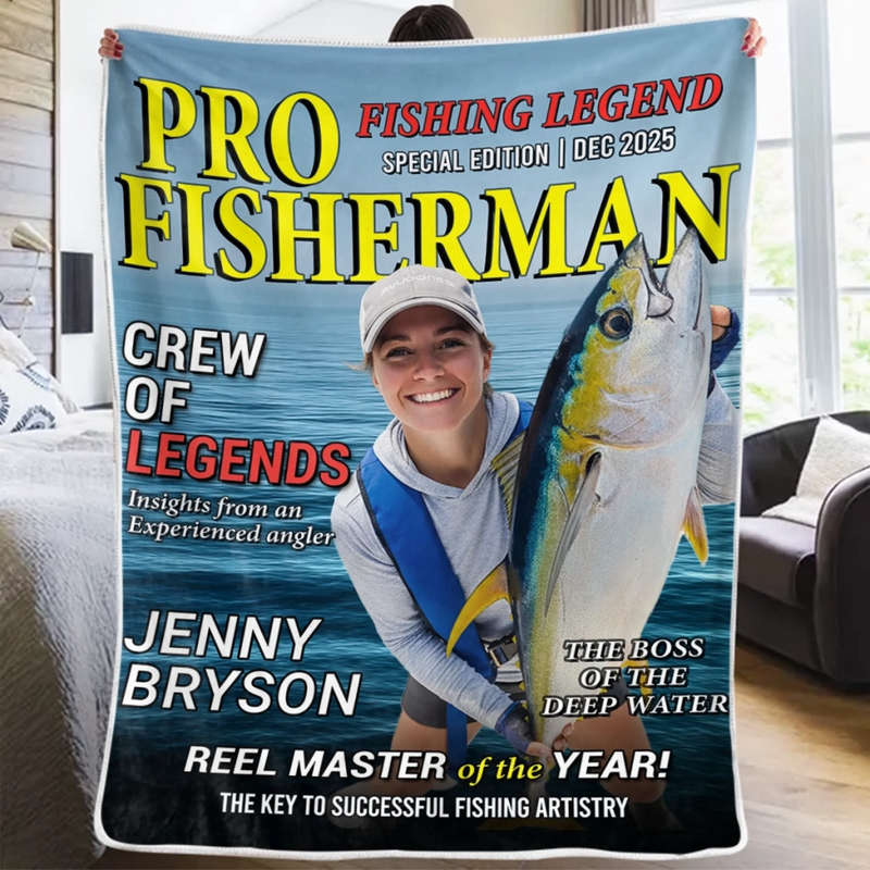 Custom Photo Magazine Blanket - Personalized Christmas Birthday Fishing Gifts For Anglers - Masters Of The Deep