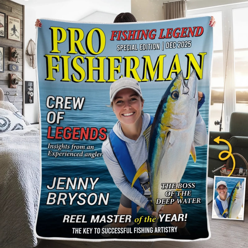 Custom Photo Magazine Blanket - Personalized Christmas Birthday Fishing Gifts For Anglers - Masters Of The Deep