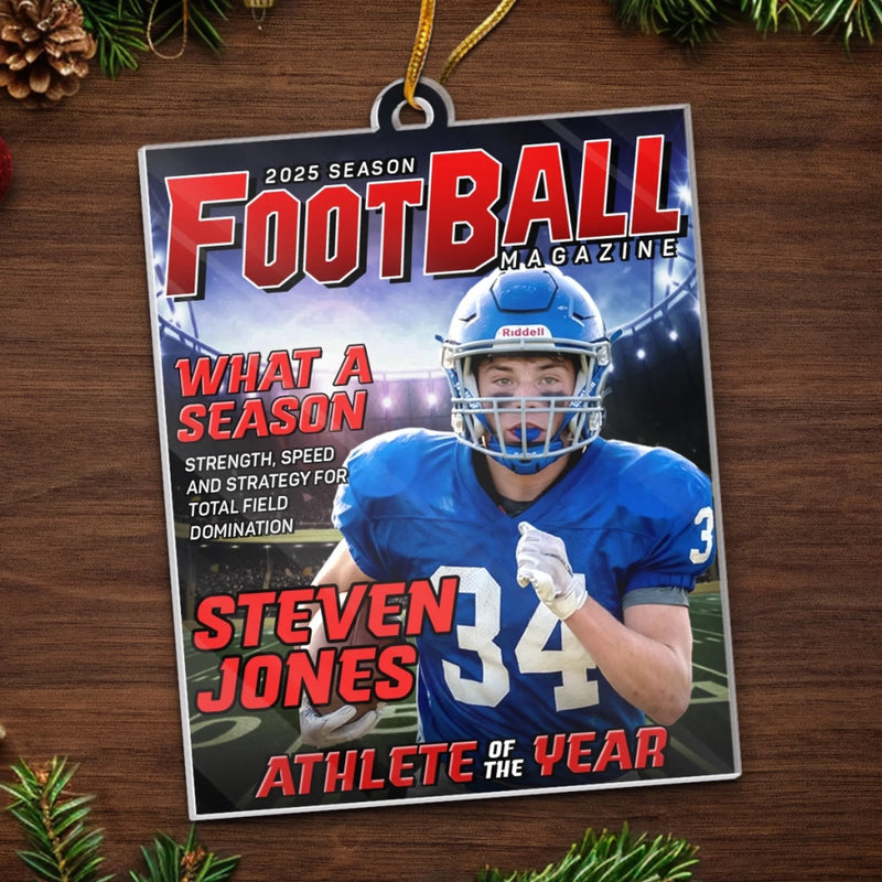 Custom Photo Magazine Acrylic Ornament - Personalized Christmas Birthday American Football Gifts For Football Lovers, Sports Fans, Sports Lovers - Born To Break Records