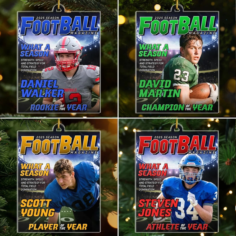 Custom Photo Magazine Acrylic Ornament - Personalized Christmas Birthday American Football Gifts For Football Lovers, Sports Fans, Sports Lovers - Born To Break Records