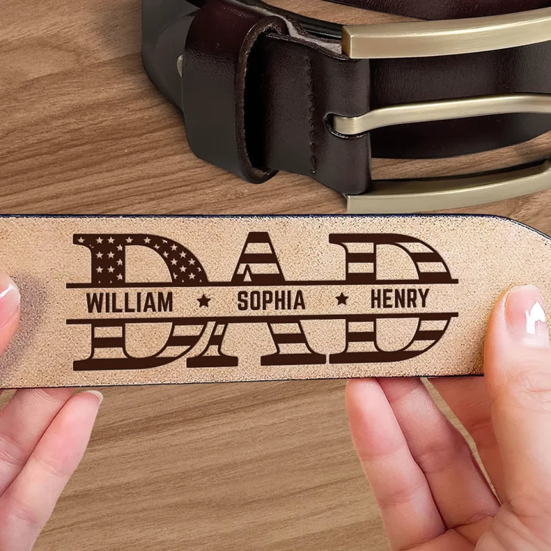 Strength, Style, And Family - Family Personalized Custom Engraved Leather Belt - Father's Day, Gift For Dad, Grandpa