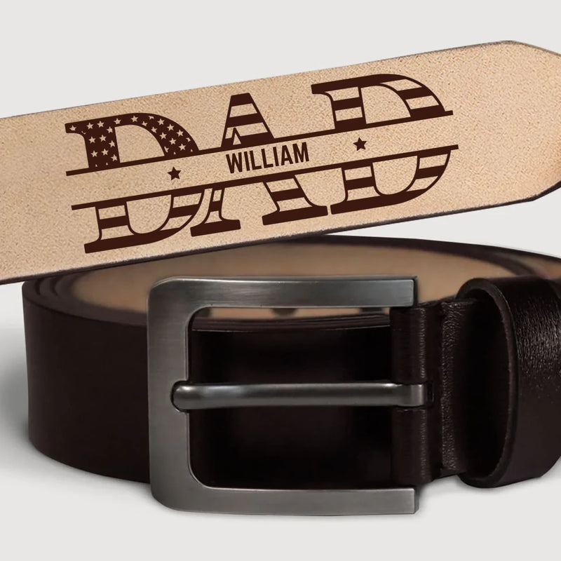 Strength, Style, And Family - Family Personalized Custom Engraved Leather Belt - Father's Day, Gift For Dad, Grandpa
