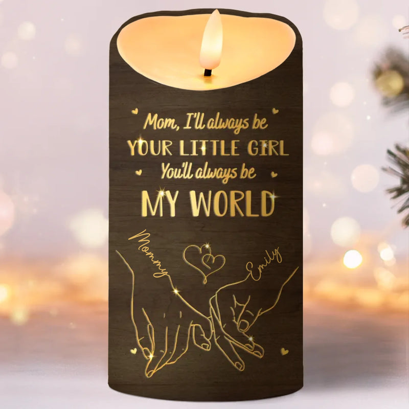 Her Hands Held My World - Family Personalized Custom LED Candle - Gift For Mom, Daughter