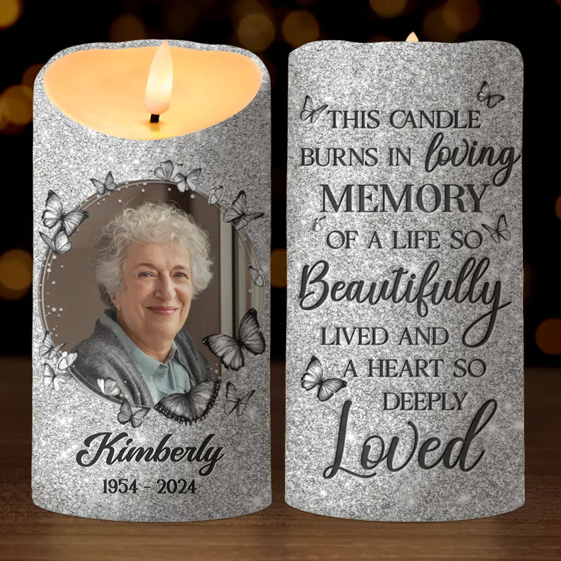 Custom Photo A Heart So Deeply Loved - Memorial Personalized Custom LED Candle - New Arrival, Sympathy Gift, Christmas Gift For Family Members