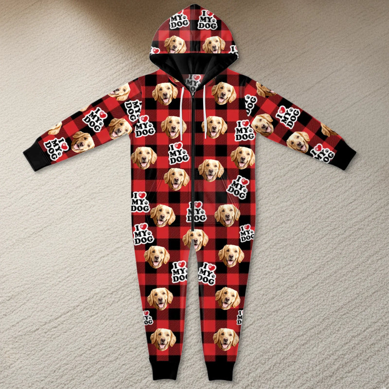 Custom Photo Adult Onesie - Personalized Christmas Birthday Gifts For Dog Cat Lovers, Dog Dad And Mom, Cat Owners - Just Me And My Furry Therapist
