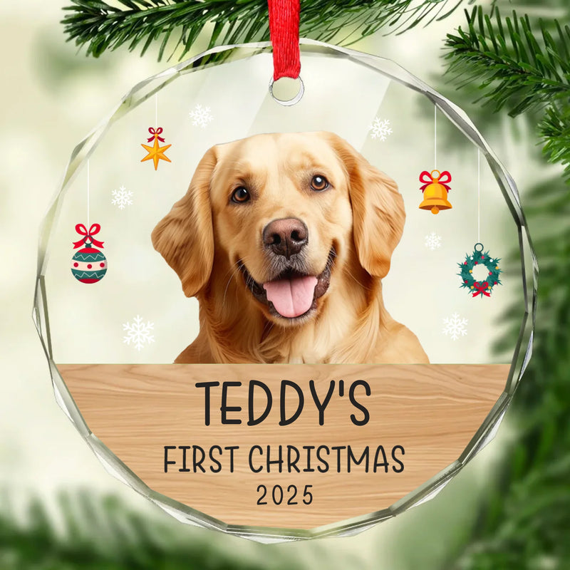 Custom Photo First Christmas Pet Glass Ornament - Personalized Christmas Birthday Gifts For Dog Lovers, Cat Lovers, Pet Dad And Mom, New Pet Ornament - Paw-Fect Christmas Begin