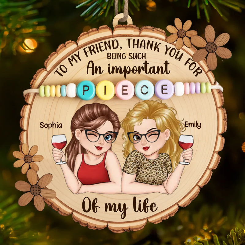 Custom Wood Ornament - Personalized Best Friend Christmas Birthday Gifts For Women, Besties, Sisters, BFF - Snowflakes Sparkle Like Our Friendship