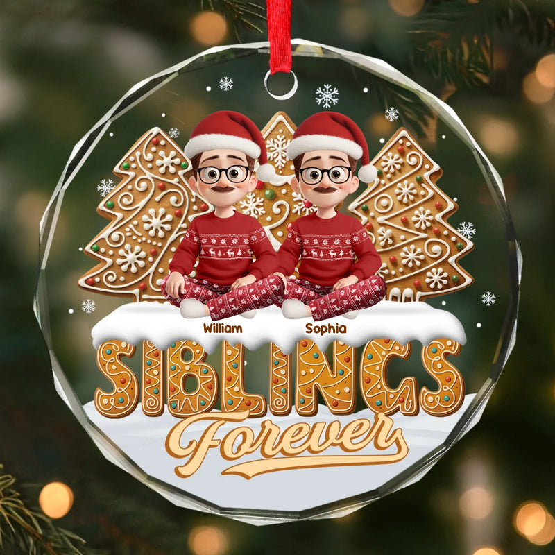 Custom Circle Glass Ornament - Personalized Christmas Birthday Gifts For Brother, Sister - Linked By Love