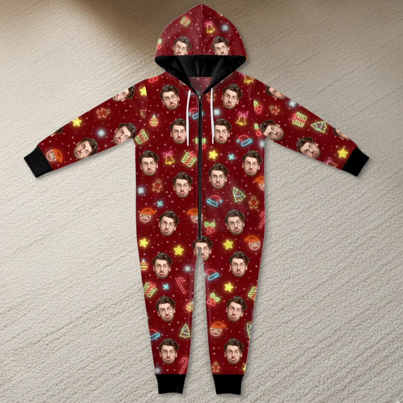 Custom Photo Adult Onesie - Personalized Christmas Birthday Gifts For Family, Dog Cat Lovers - Jingle All The Way To Therapy