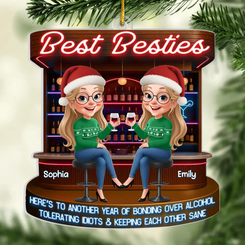 Custom Acrylic Ornament - Personalized Best Friend Christmas Birthday Gifts For Women, Besties, Sisters, BFF - Snowflakes Sparkle When We Are Together
