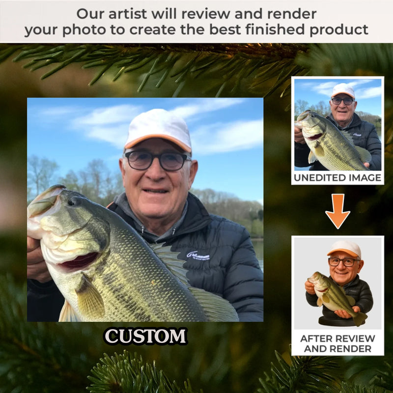 Custom Photo Acrylic Ornament - Personalized Christmas Birthday Fishing Gifts For Dad, Grandpa, Fisherman - Hooked On Happiness