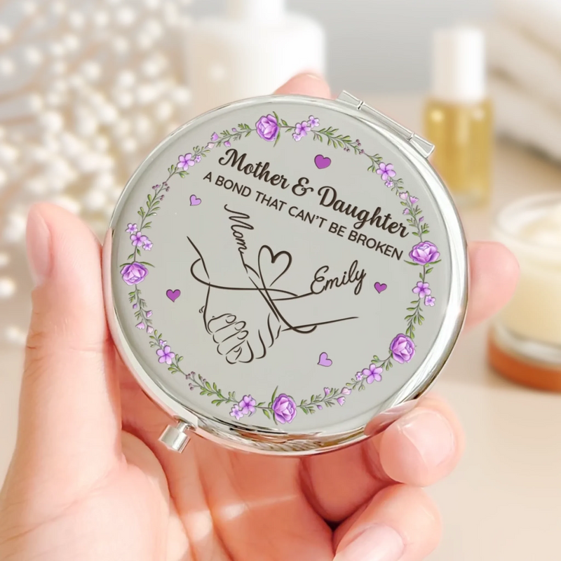 Custom Compact Mirror - Personalized Birthday Gifts For Mom, Daughter - Forever Connected By Love, Always