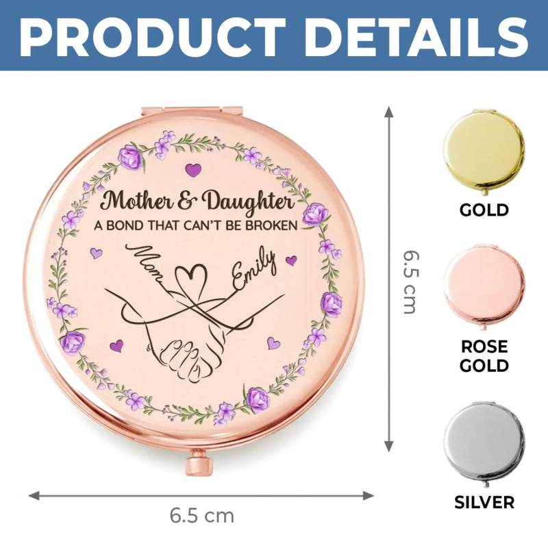 Custom Compact Mirror - Personalized Birthday Gifts For Mom, Daughter - Forever Connected By Love, Always