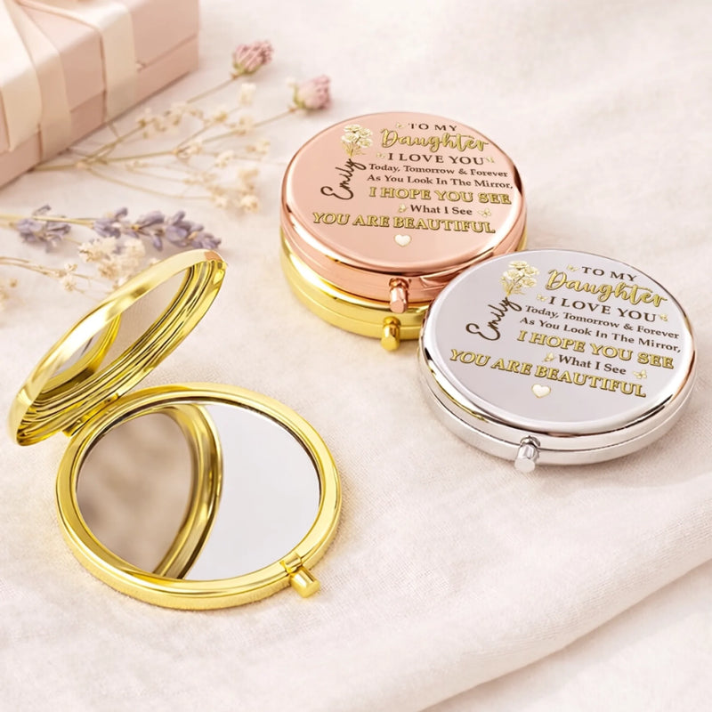 Custom Compact Mirror - Personalized Birthday Gifts For Daughter - A Mother’s Love, Forever Wrapped Around You