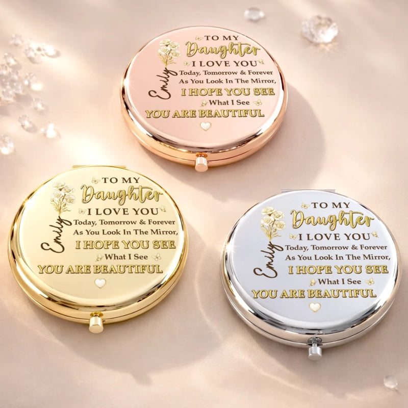 Custom Compact Mirror - Personalized Birthday Gifts For Daughter - A Mother’s Love, Forever Wrapped Around You