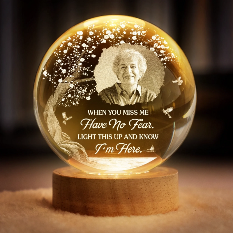 Custom Photo Crystal Globe Lamp - Personalized Memorial Sympathy Gifts For Loss Of Mom, Dad - Loved Beyond This Life