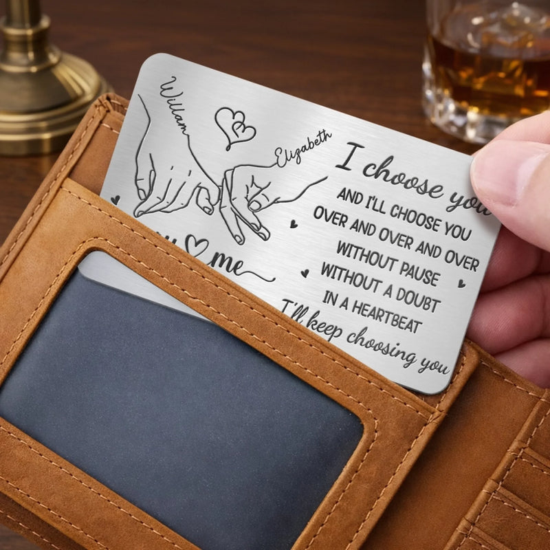 Custom Aluminum Wallet Card - Personalized Anniversary Wedding Gifts For Husband And Wife, Him And Her - Love Feels Steady With You
