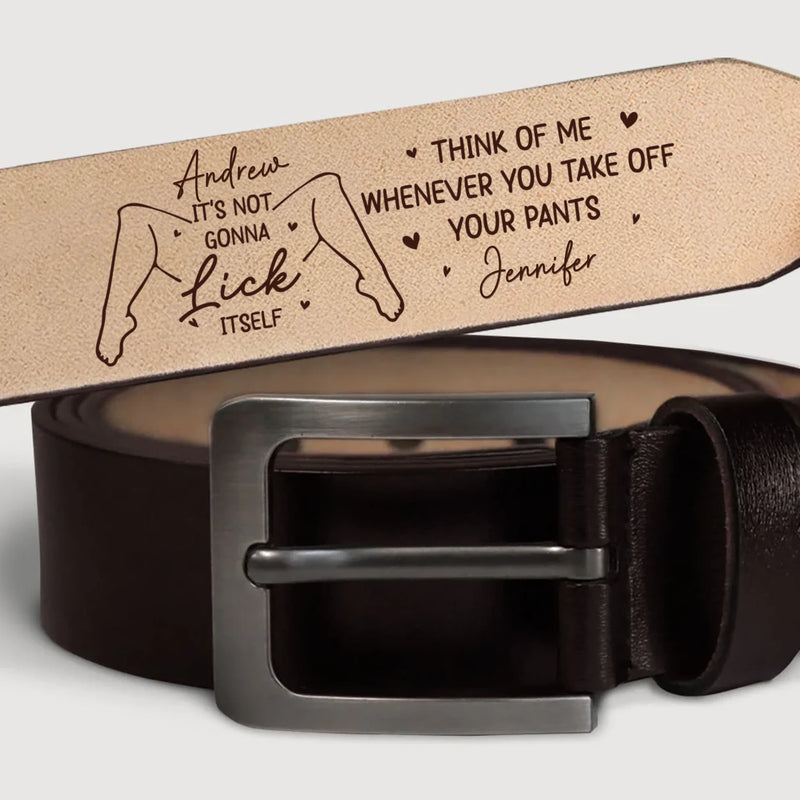 Custom Engraved Leather Belt - Personalized Anniversary Wedding Gifts For Husband And Wife, Him And Her - Side By Side Still Smiling