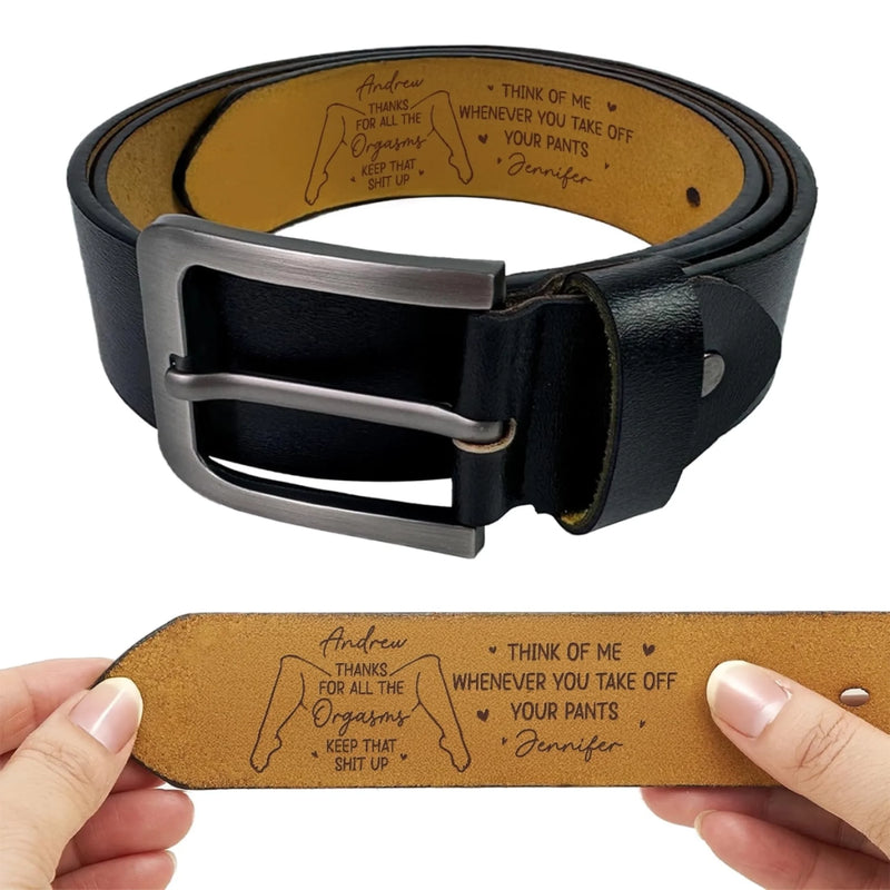 Custom Engraved Leather Belt - Personalized Anniversary Wedding Gifts For Husband And Wife, Him And Her - Love That Moves With Time