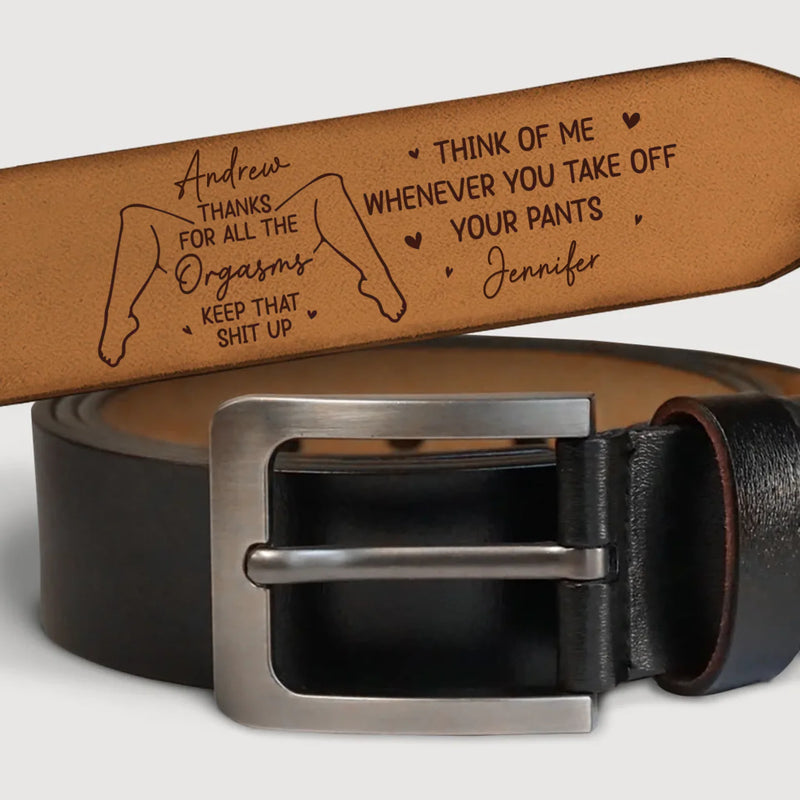 Custom Engraved Leather Belt - Personalized Anniversary Wedding Gifts For Husband And Wife, Him And Her - Love That Moves With Time