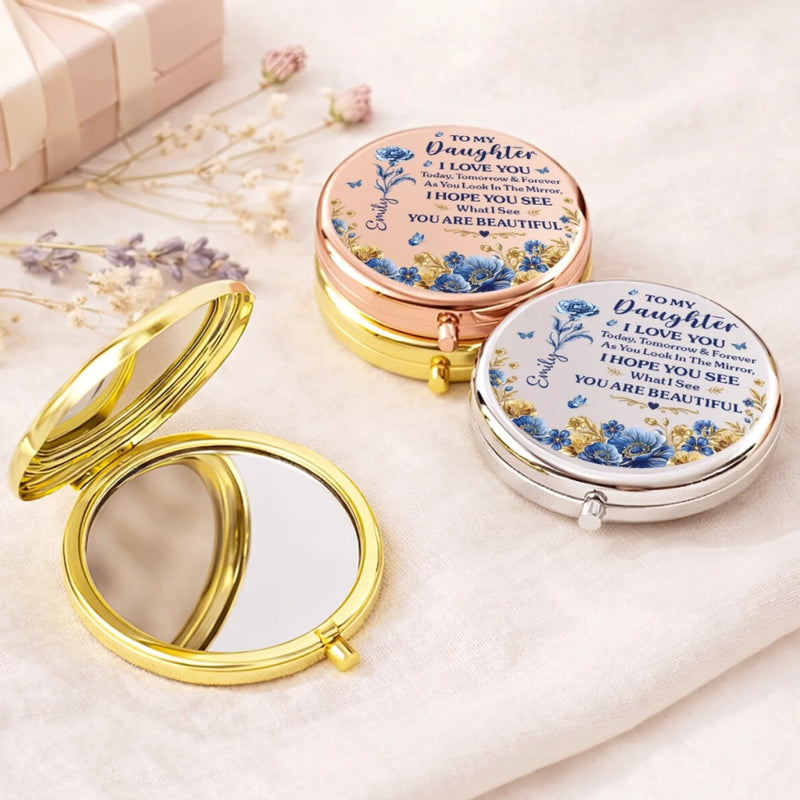 Custom Compact Mirror - Personalized Birthday Gifts For Daughter - Forever My Little Girl