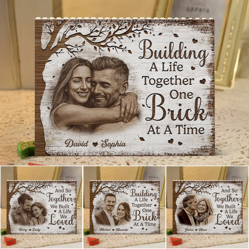 Custom Photo Horizontal Rectangle Shaped Building Brick Blocks - Personalized Anniversary Wedding Gifts For Husband And Wife, Him And Her - Side By Side Feels Easy
