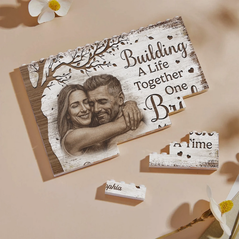 Custom Photo Horizontal Rectangle Shaped Building Brick Blocks - Personalized Anniversary Wedding Gifts For Husband And Wife, Him And Her - Side By Side Feels Easy
