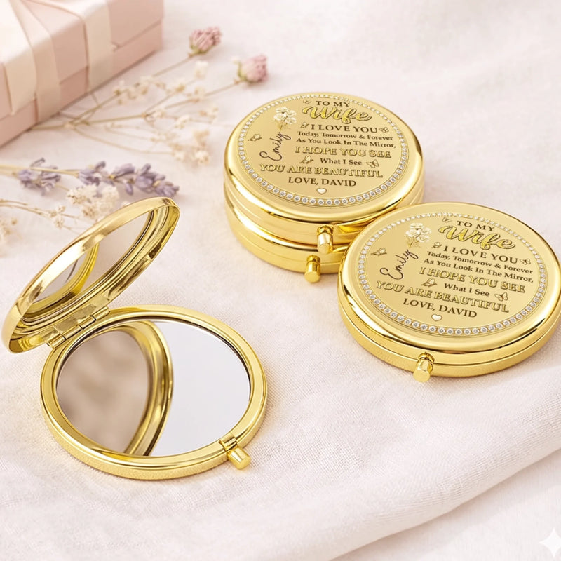 Custom Compact Mirror - Personalized Anniversary Wedding Gifts For Husband And Wife, Him And Her - Chosen With Love